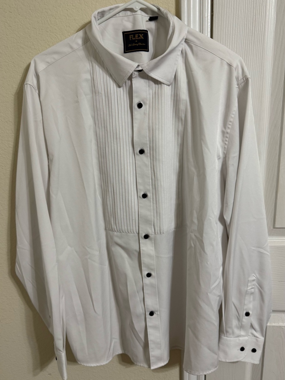 FLEX White Pleated Front Dress Shirt for Men